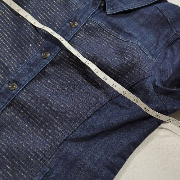 Chico's Jacket Womens Large Blue Denim Jacket with Metallic stitching Size 2 - Picture 8 of 9